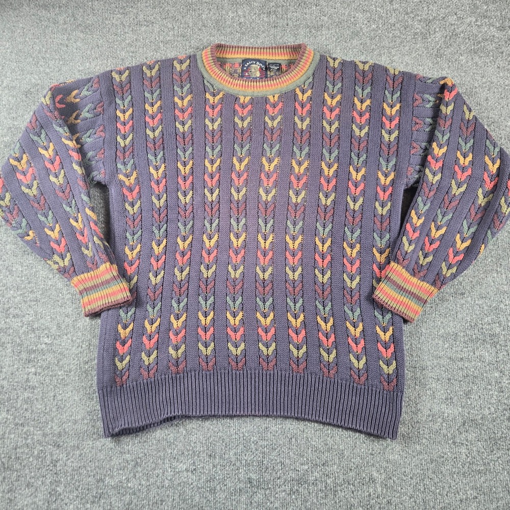 Salty Dog Sweater Mens Large Purple Vintage Cotton Chevron Cable Knit